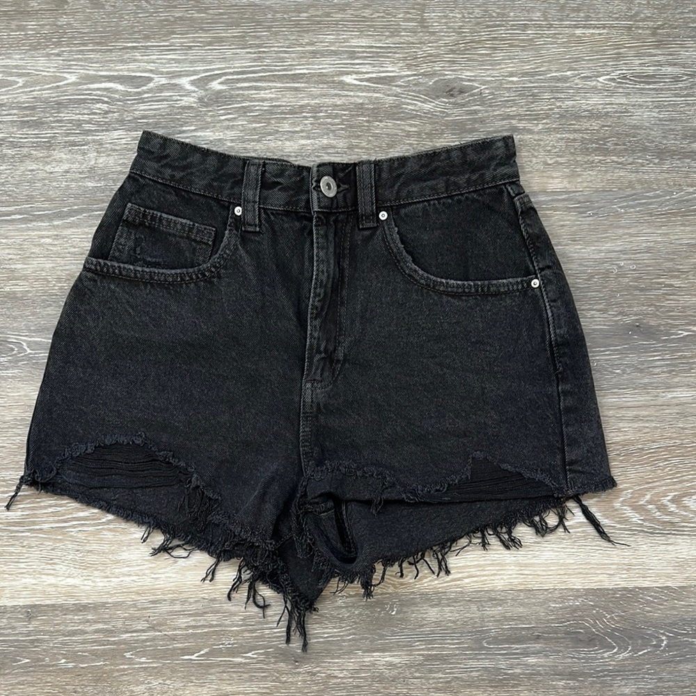 Cotton On Black Jean Shorts High-Waisted Frayed Hem